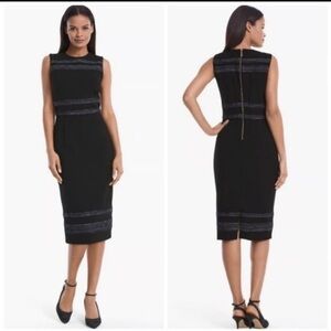 NWT White House Black Market Black Midi Dress with Subtle Stripes Size 10P